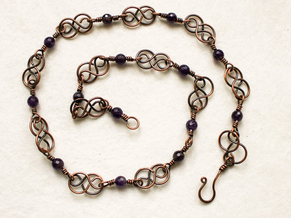 Elegant Black Onyx Copper Link Necklace with Celtic Infinity Symbol - Sophisticated, Lightweight, Adjustable