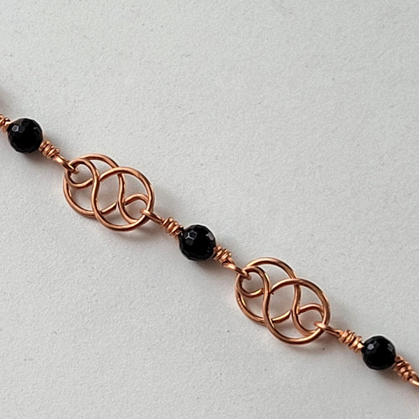 Elegant Black Onyx Copper Link Necklace with Celtic Infinity Symbol - Sophisticated, Lightweight, Adjustable