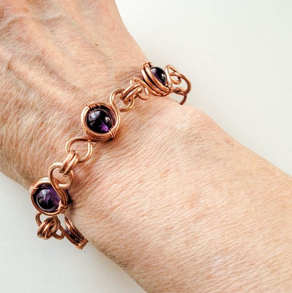 Exquisite Amethyst Copper Link Chain bracelet, Matching Set – Perfect Gift for Her