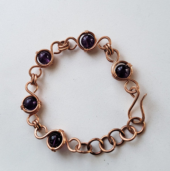 Exquisite Amethyst Copper Link Chain bracelet, Matching Set – Perfect Gift for Her