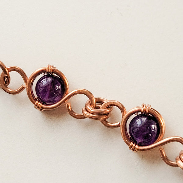 Exquisite Amethyst Copper Link Chain bracelet, Matching Set – Perfect Gift for Her