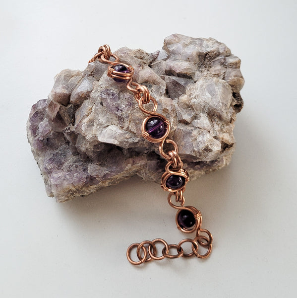 Exquisite Amethyst Copper Link Chain bracelet, Matching Set – Perfect Gift for Her