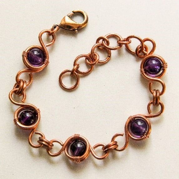 Exquisite Amethyst Copper Link Chain bracelet, Matching Set – Perfect Gift for Her
