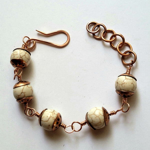 Elegant Magnesite Bracelet with Copper Accents, Adjustable, Lightweight, Gift for Her