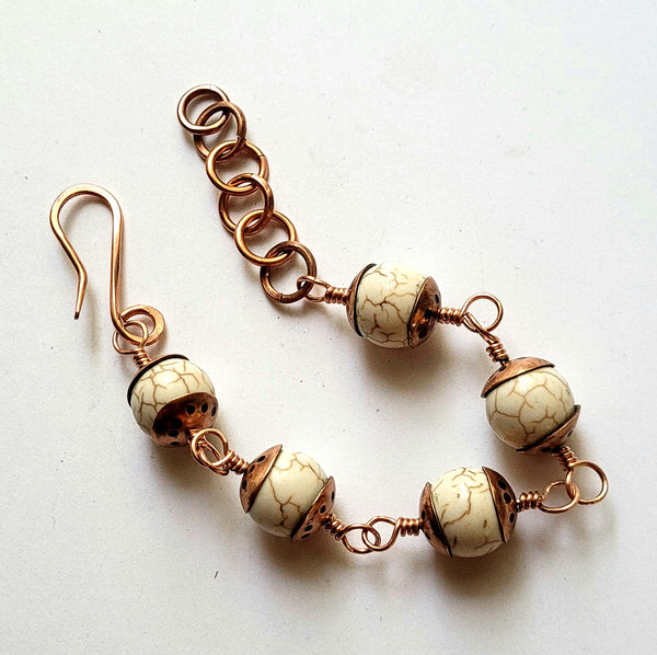 Elegant Magnesite Bracelet with Copper Accents, Adjustable, Lightweight, Gift for Her