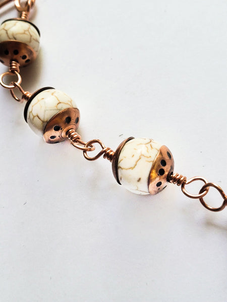 Elegant Magnesite Bracelet with Copper Accents, Adjustable, Lightweight, Gift for Her