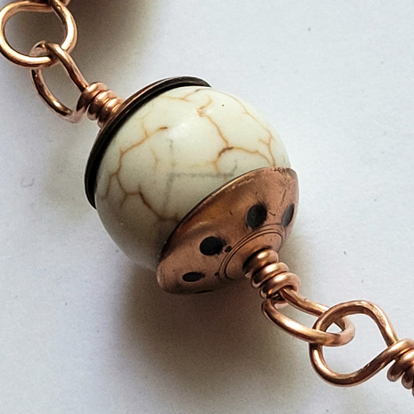 Elegant Magnesite Bracelet with Copper Accents, Adjustable, Lightweight, Gift for Her