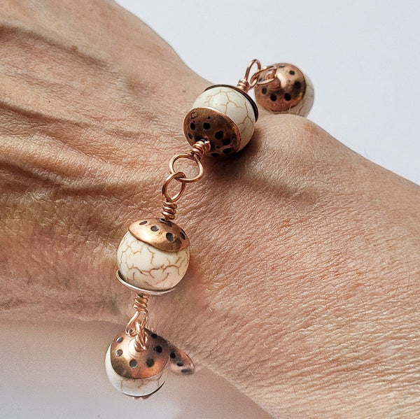 Elegant Magnesite Bracelet with Copper Accents, Adjustable, Lightweight, Gift for Her
