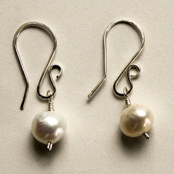 Classic Freshwater Pearl Sterling Silver Earrings, Floral Hooks, Timeless