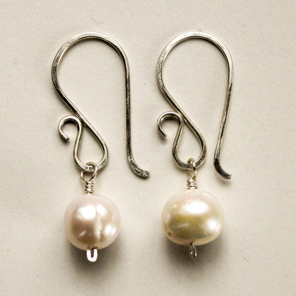 Classic Freshwater Pearl Sterling Silver Earrings, Floral Hooks, Timeless
