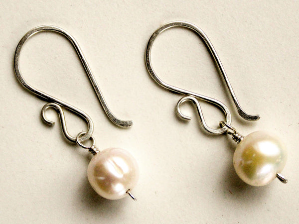 Classic Freshwater Pearl Sterling Silver Earrings, Floral Hooks, Timeless