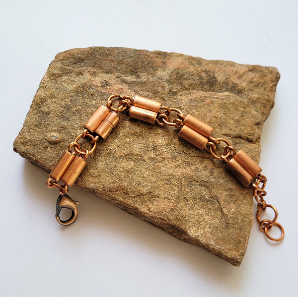 Handmade Unisex Copper Tube Bracelet – Adjustable with Lobster Clasp & Jump Rings