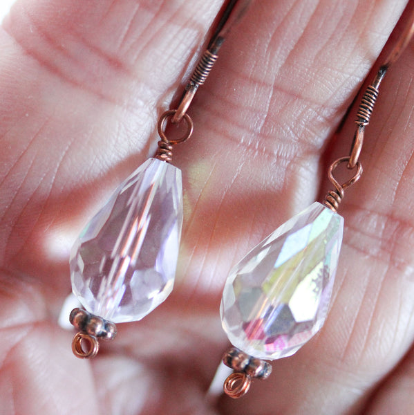 Clear Crystal Copper Drop Earrings