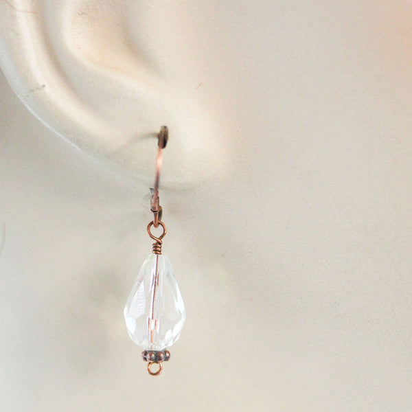 Clear Crystal Copper Drop Earrings