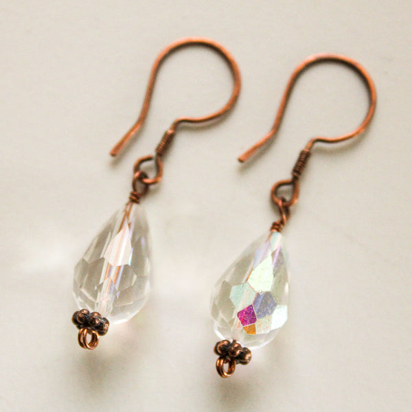 Clear Crystal Copper Drop Earrings