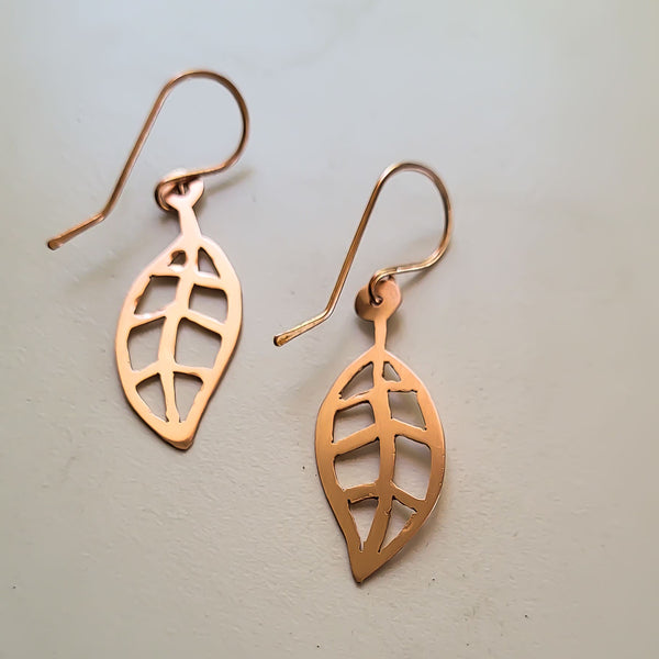 Minimalist Leaf Copper Earrings, Every day Earrings