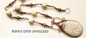 Copper Necklace made with a Large White Turquoise Teardrop Pendant and White Turquoise and Copper Beads.