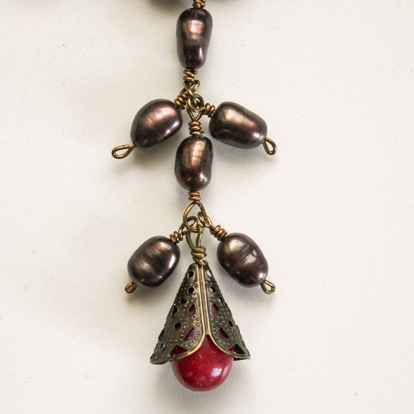 Red Jade Pearl Necklace - Adjustable