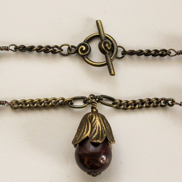 Brown Jasper Brass Pendant Necklace