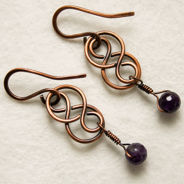 Celtic Amethyst Copper Earrings