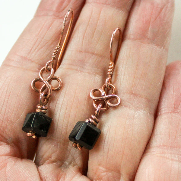 Black Onyx Celtic Copper Earrings, Matching Necklace