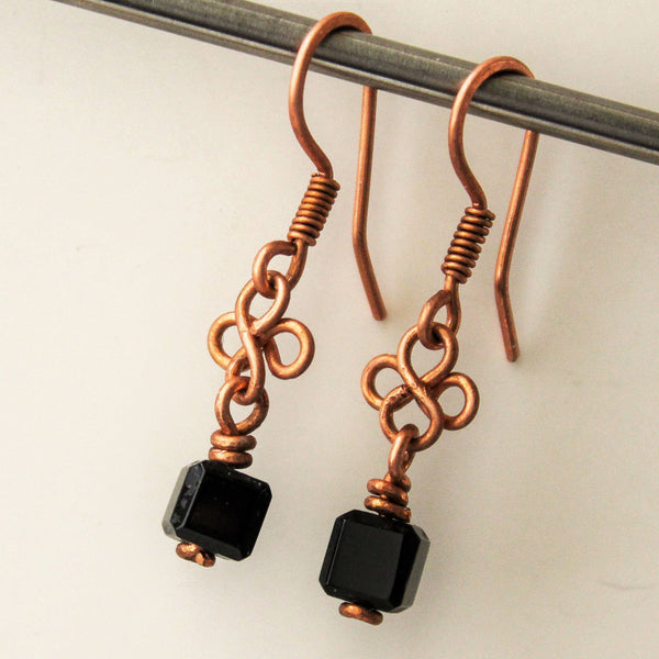 Black Onyx Celtic Copper Earrings, Matching Necklace
