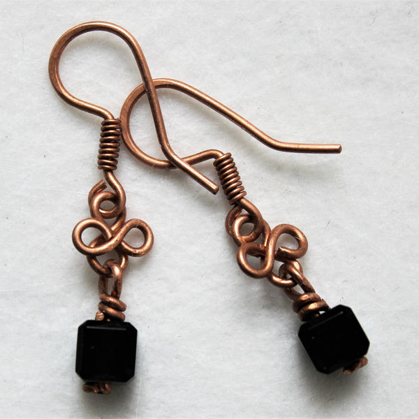 Black Onyx Celtic Copper Earrings, Matching Necklace