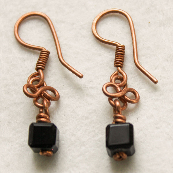 Black Onyx Celtic Copper Earrings