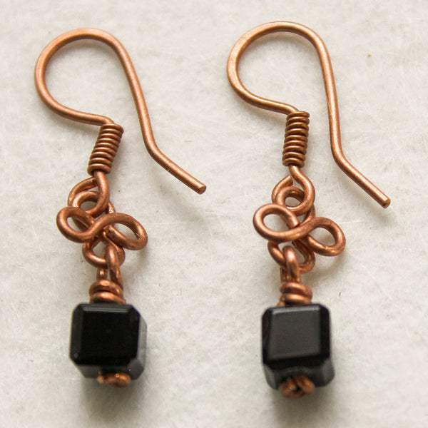 Black Onyx Celtic Copper Earrings, Matching Necklace