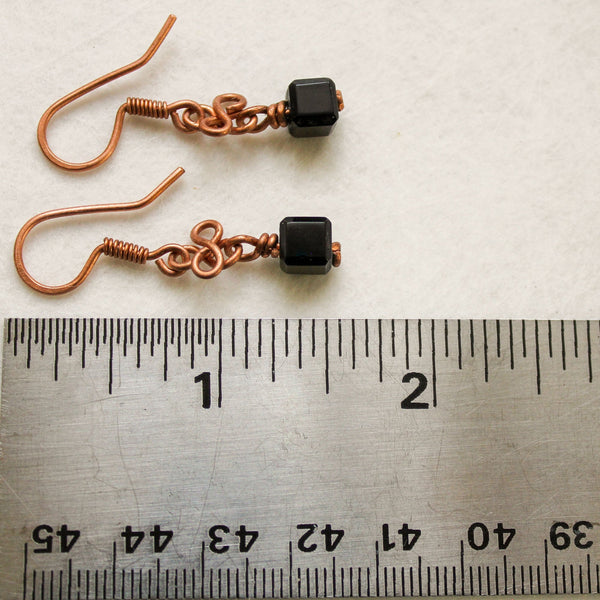 Black Onyx Celtic Copper Earrings, Matching Necklace