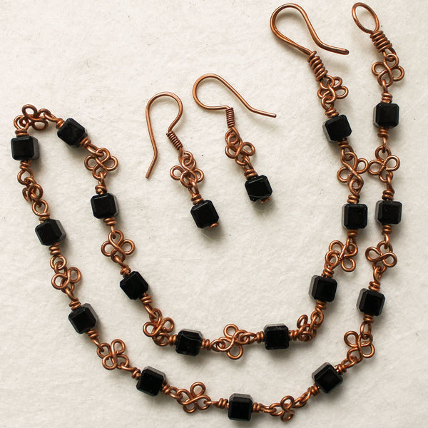 Celtic Black Onyx Copper Necklace, Matching Earrings