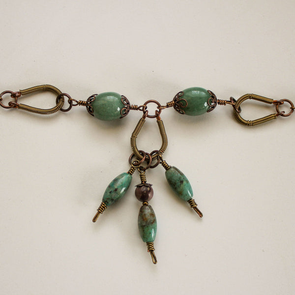 Chrysocolla Brass Pendant Necklace - Adjustable