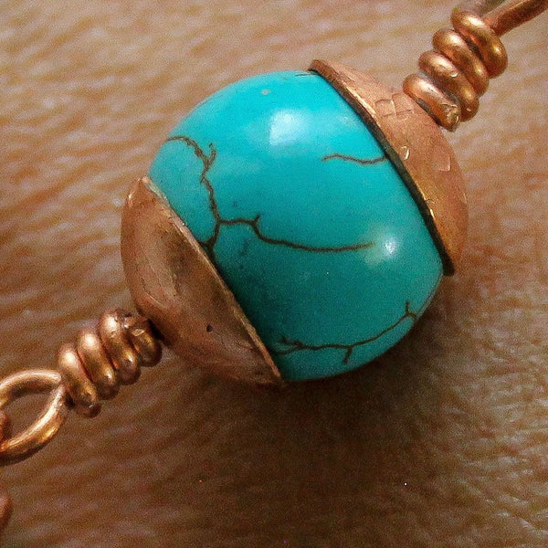 Turquoise Copper Bracelet, Matching Earrings - Adjustable