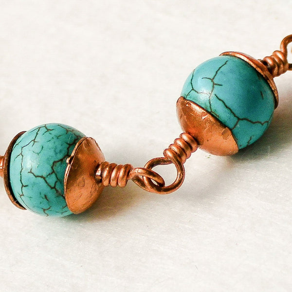 Turquoise Copper Bracelet, Matching Earrings - Adjustable
