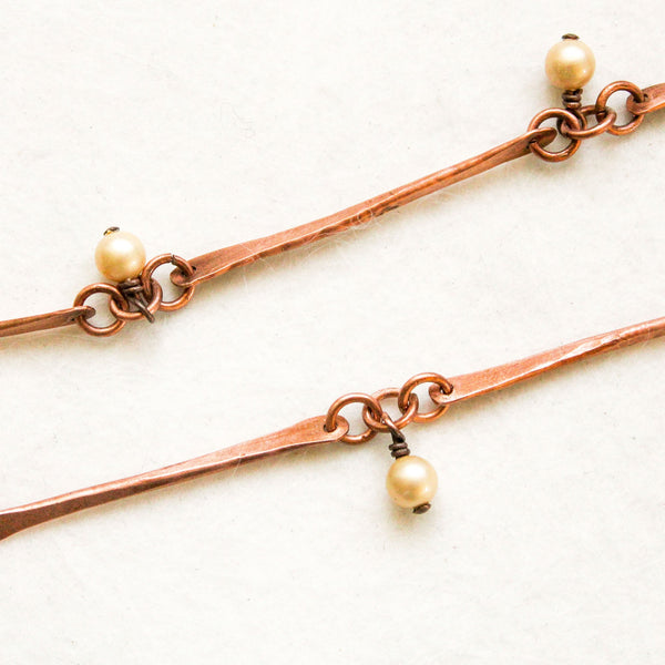 Long Copper Pearl Necklace