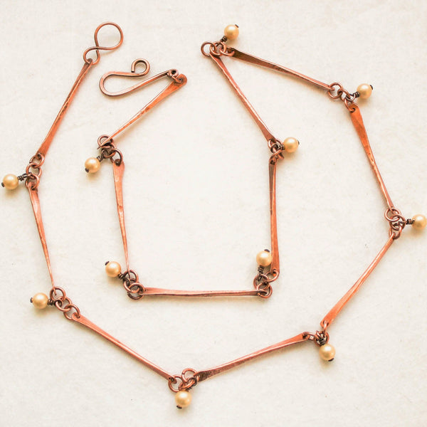 Long Copper Pearl Necklace