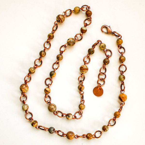 Long Jasper Copper Chain Necklace