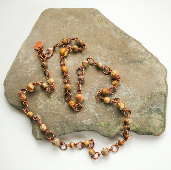 Long Jasper Copper Chain Necklace