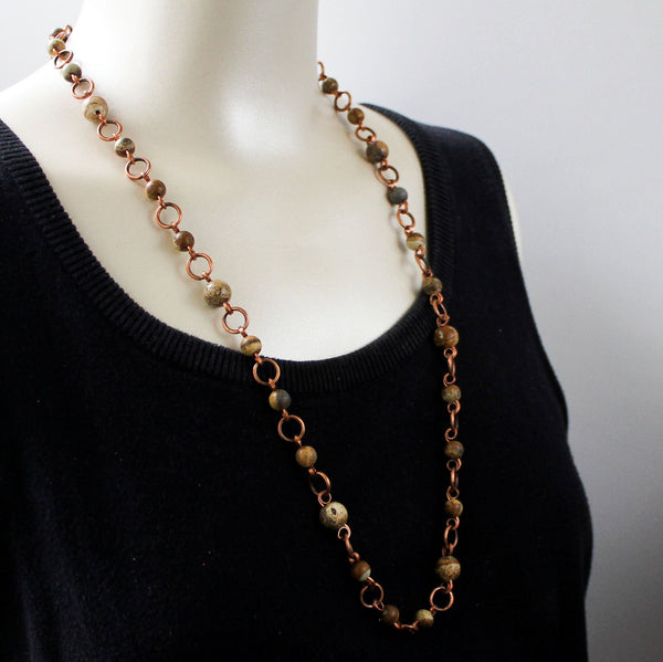 Long Jasper Copper Chain Necklace