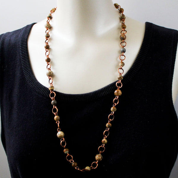 Long Jasper Copper Chain Necklace