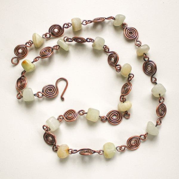 Long Rock Crystal Copper Necklace