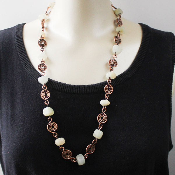 Long Rock Crystal Copper Necklace