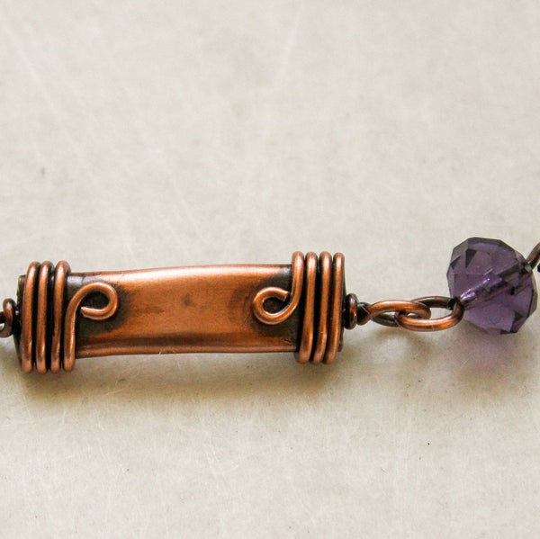 Faceted Purple Crystal Copper Bracelet - Adjustable