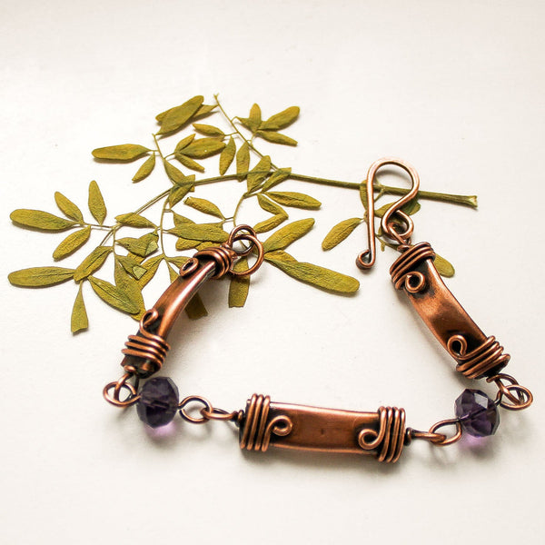 Faceted Purple Crystal Copper Bracelet - Adjustable