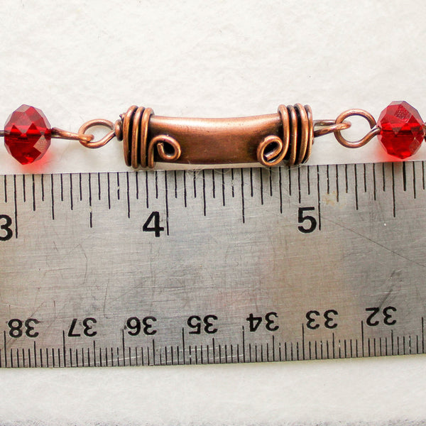 Faceted Red Crystal Copper Bracelet - Adjustable