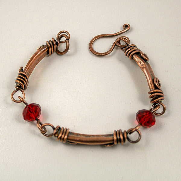 Faceted Red Crystal Copper Bracelet - Adjustable
