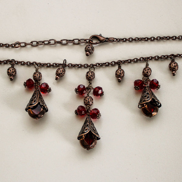 Red Crystal Copper Necklace - Adjustable