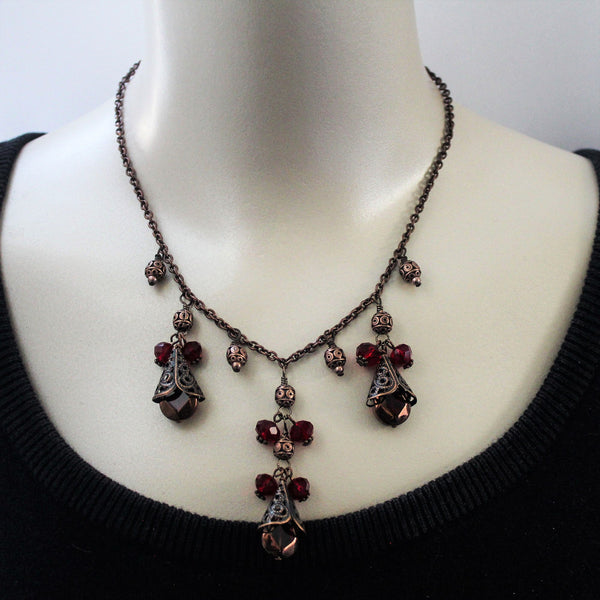 Red Crystal Copper Necklace - Adjustable