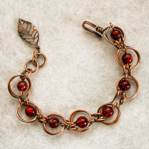 Copper Red Glass Bracelet - Adjustable