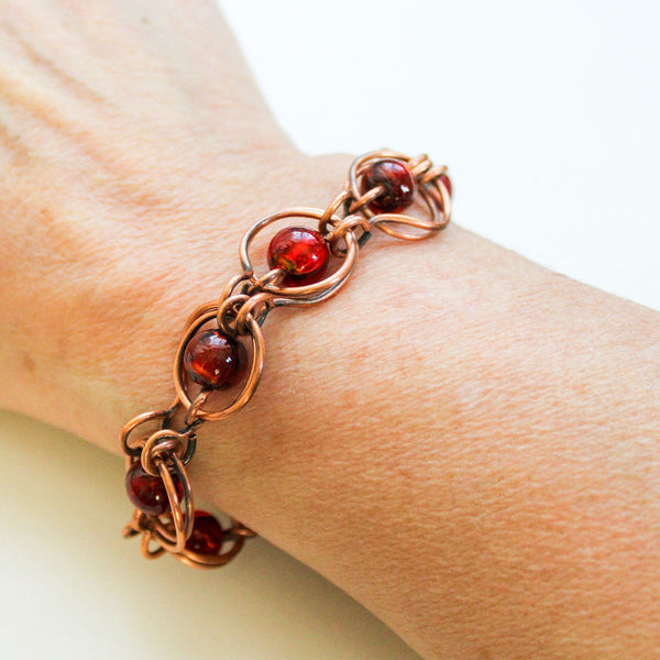 Copper Red Glass Bracelet - Adjustable